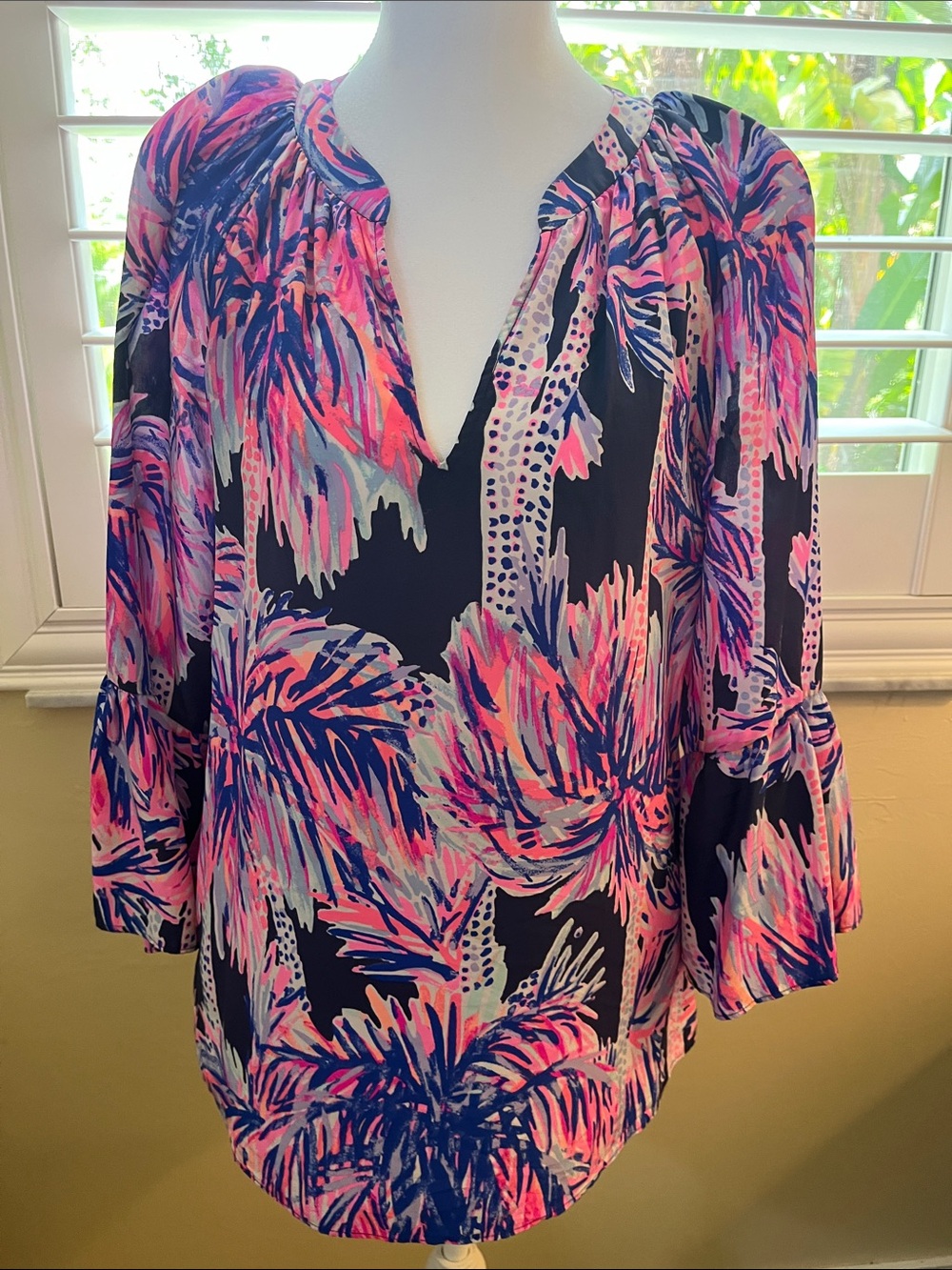 Lilly Pulitzer Navy Floral Split-Neck Tunic - Pink & Blue